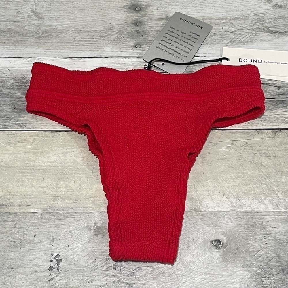 NEW BOND-EYE The Savannah High-Waist Ribbed Bikini Bottoms - Red O/S